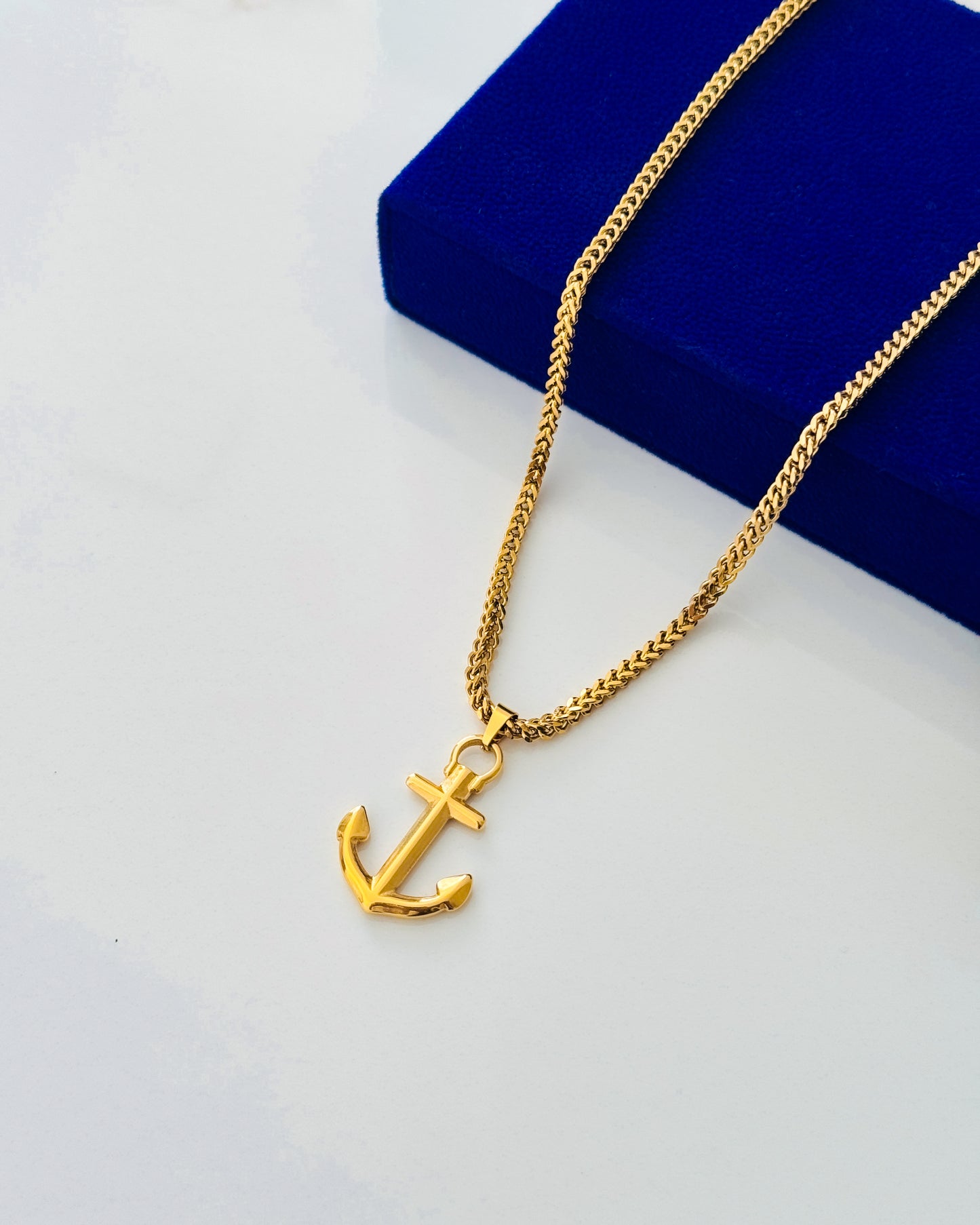 Glamon New Gold Coated Anchor Pendant with 3mm Franco Chain | 60cm Premium Men’s Necklace