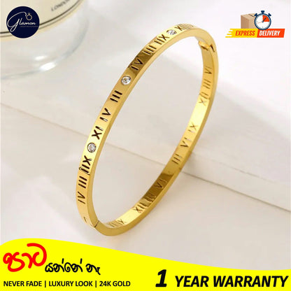 Luxury Roman Numerals Bracelet For Girls High Quality Elegant Bangle For Women Gold Jewellery Stainless Steel Cartier Bangles For Girls Wedding Beslet For Girls CZ Rhinestone Bracelets & Bangles For Women Gifts For Girlfriend