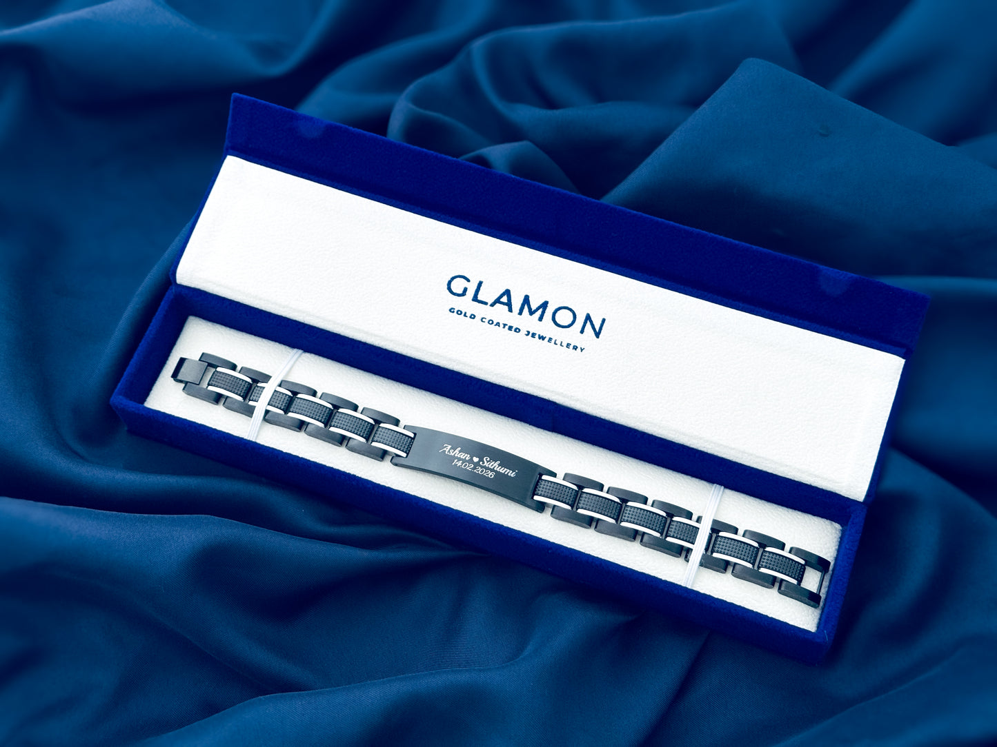Glamon ZYGMA PRIME BLACK Name Engraved Bracelet for Men | Premium Luxury Mens Gift