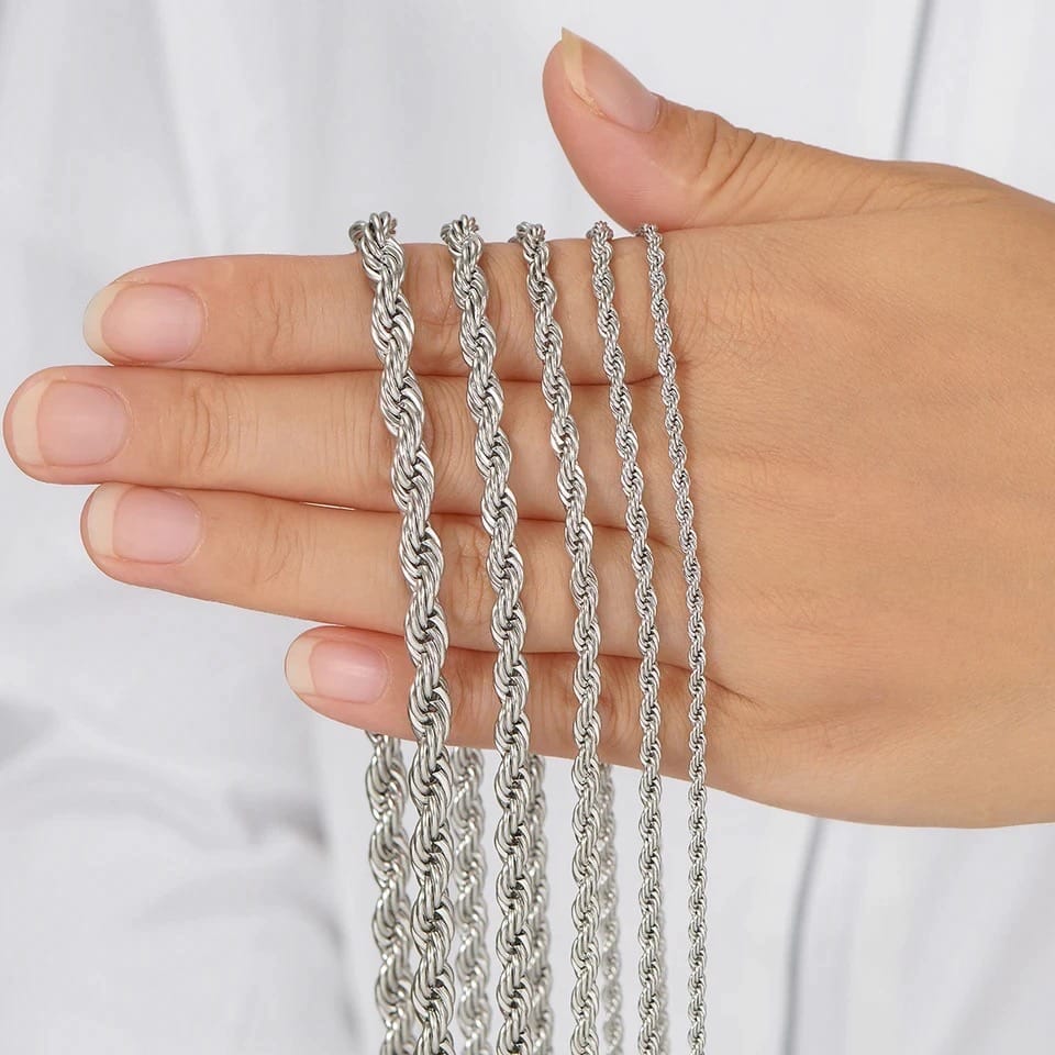 3mm-5mm Rope Chain Necklace Stainless Steel Never Fade Waterproof Men Women Necklaces