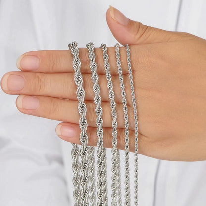 3mm-5mm Rope Chain Necklace Stainless Steel Never Fade Waterproof Men Women Necklaces