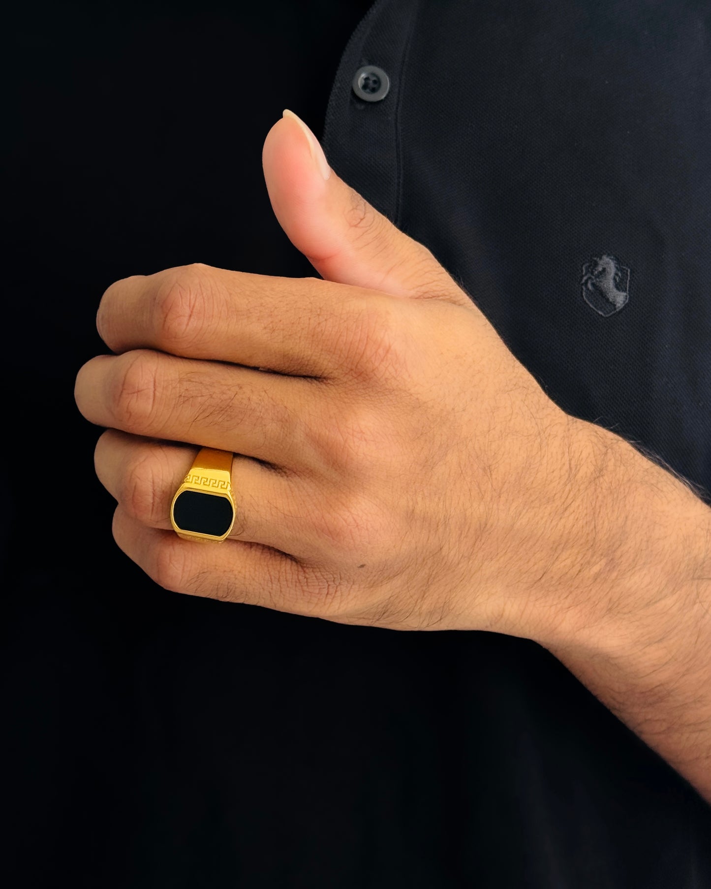 Glamon AUREX Black Signet Ring for Men Premium Gold Coated 316L Stainless Steel Waterproof Luxury Mens Ring