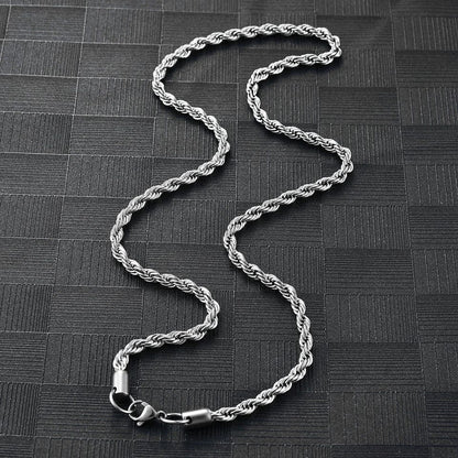 3mm-5mm Rope Chain Necklace Stainless Steel Never Fade Waterproof Men Women Necklaces