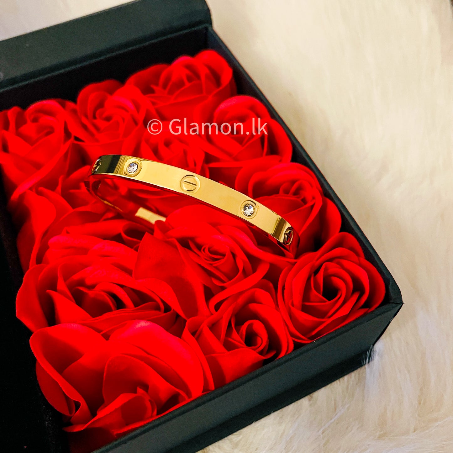 Glamon Luxury Zircon Love Cartier Bangle Gold Coated 316L Stainless Steel Bracelet for Women