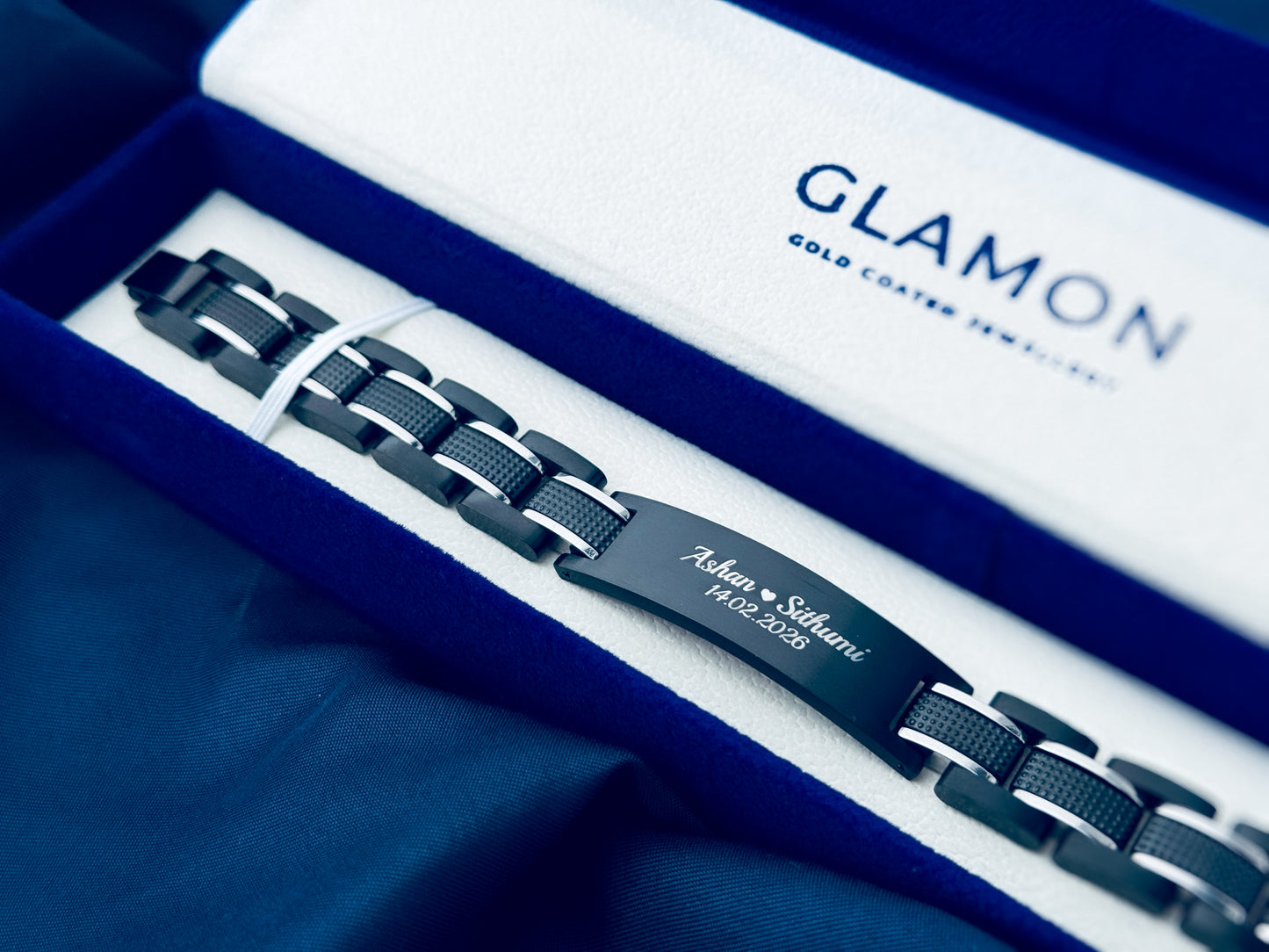 Glamon ZYGMA PRIME BLACK Name Engraved Bracelet for Men | Premium Luxury Mens Gift