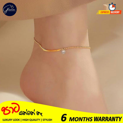 Luxury Design High-End Jewelery Zircon Ankle Charm Gold Plated Ankle Bracelets for Women Stainless Steel Beaded Leg Chain Girls Beach Accessories