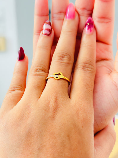 Glamon Crystal Heart Promise Ring – Gold Coated Zircon Heart Ring for Women | Waterproof Stainless Steel | Romantic Gift for Her
