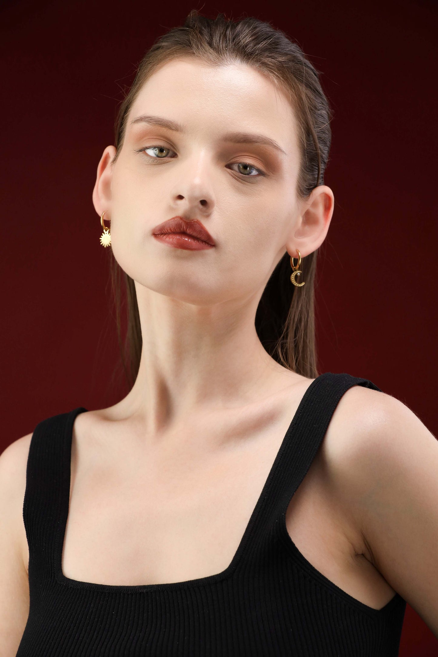 Glamon Luna Sol Earrings – Sun & Moon Gold Coated Hoop Earrings for Women Sri Lanka