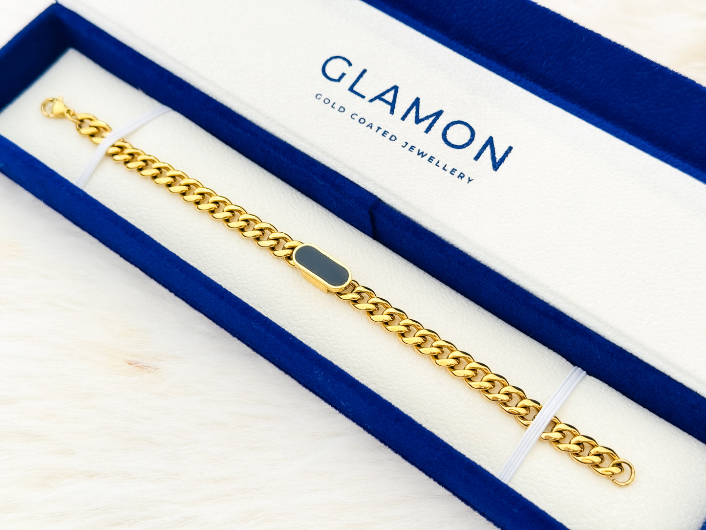 Glamon Midnight Luxe Gold Coated Bracelet for Men – 316L Stainless Steel Waterproof Curb Chain Bracelet | Luxury Gift for Boyfriend, Birthday & Anniversary Gift Sri Lanka