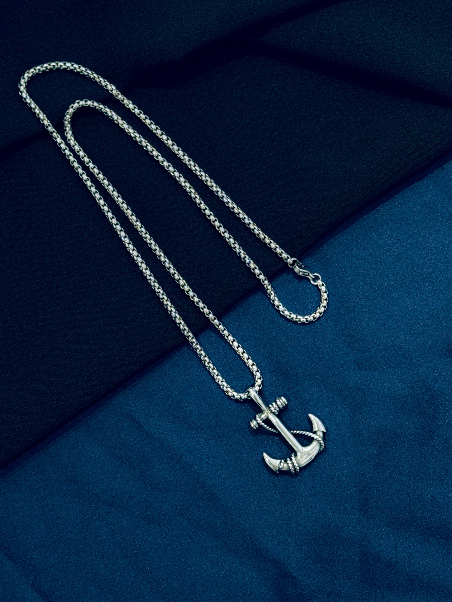 Glamon Anchor Pendant Necklace for Men – Silver Stainless Steel Chain | Luxury High-Quality Gift for Boyfriend