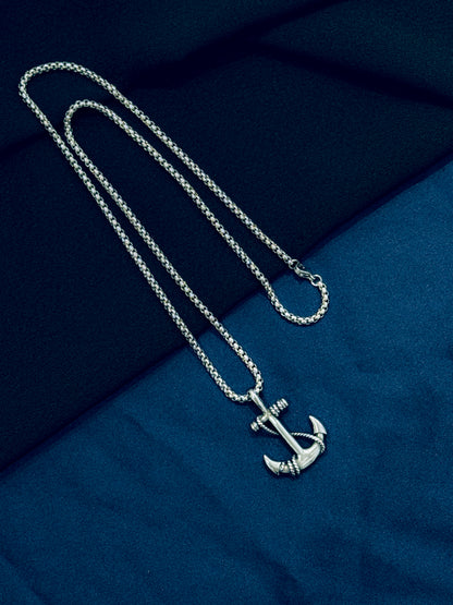 Glamon Anchor Pendant Necklace for Men – Silver Stainless Steel Chain | Luxury High-Quality Gift for Boyfriend