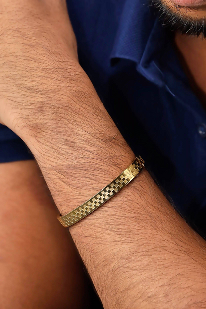 Glamon Royal Bangle Gold Bracelet for Men | Premium 316L Stainless Steel Waterproof Luxury Jewellery Gift For Boyfriend