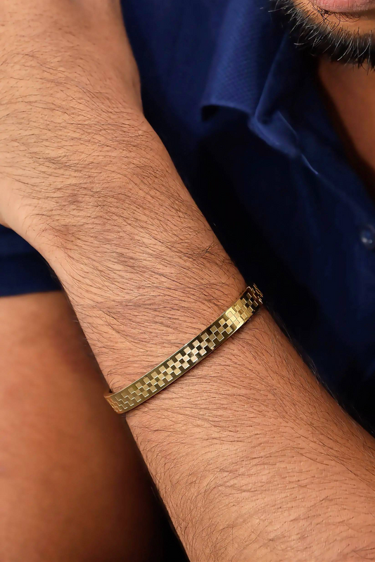 Glamon Royal Bangle Gold Bracelet for Men | Premium 316L Stainless Steel Waterproof Luxury Jewellery Gift For Boyfriend