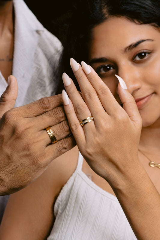 Gold Coated Engagement Wedding Couple Rings - High Quality Gold Coated