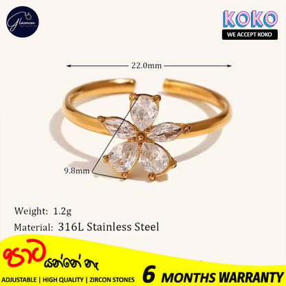 Glamon Petal Kiss Ring For Girls Gold Coated Adjustable Size