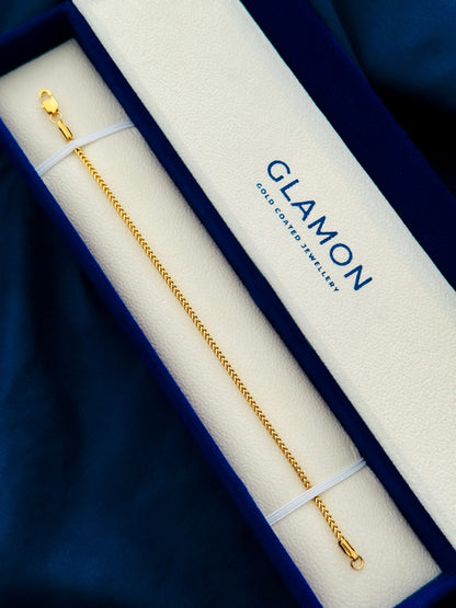 Glamon Signature 2mm Diamond-Cut Franco Bracelet | Unisex Gold-Coated Stainless Steel Waterproof Bracelet