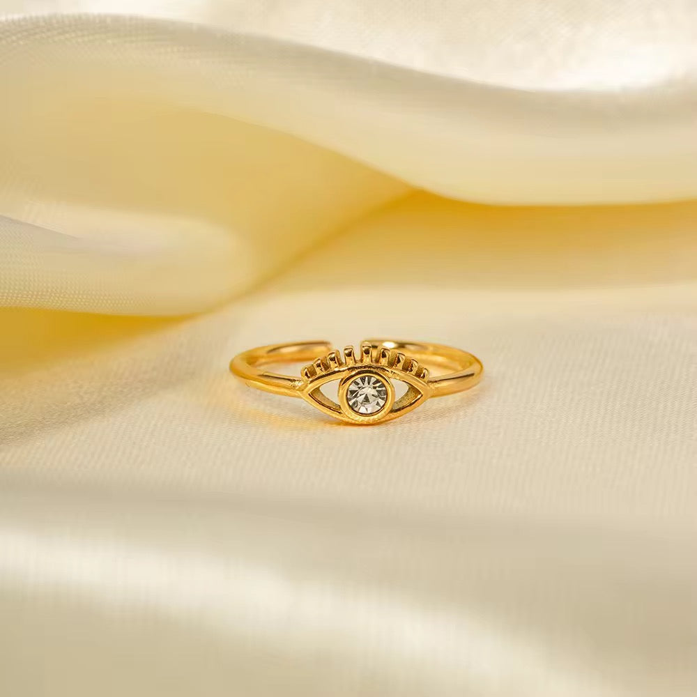Glamon Evil Eye Ring for Women – Luxury Gold Coated Adjustable Ring, Waterproof CZ Stone Gift for Her
