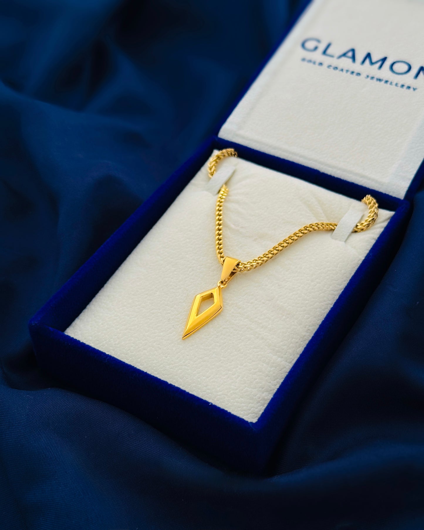 Glamon Vertex Gold Coated Pendant Necklace for Men – Premium 316L Stainless Steel Franco Chain | Waterproof | Gift for Boyfriend | 6 Months Warranty