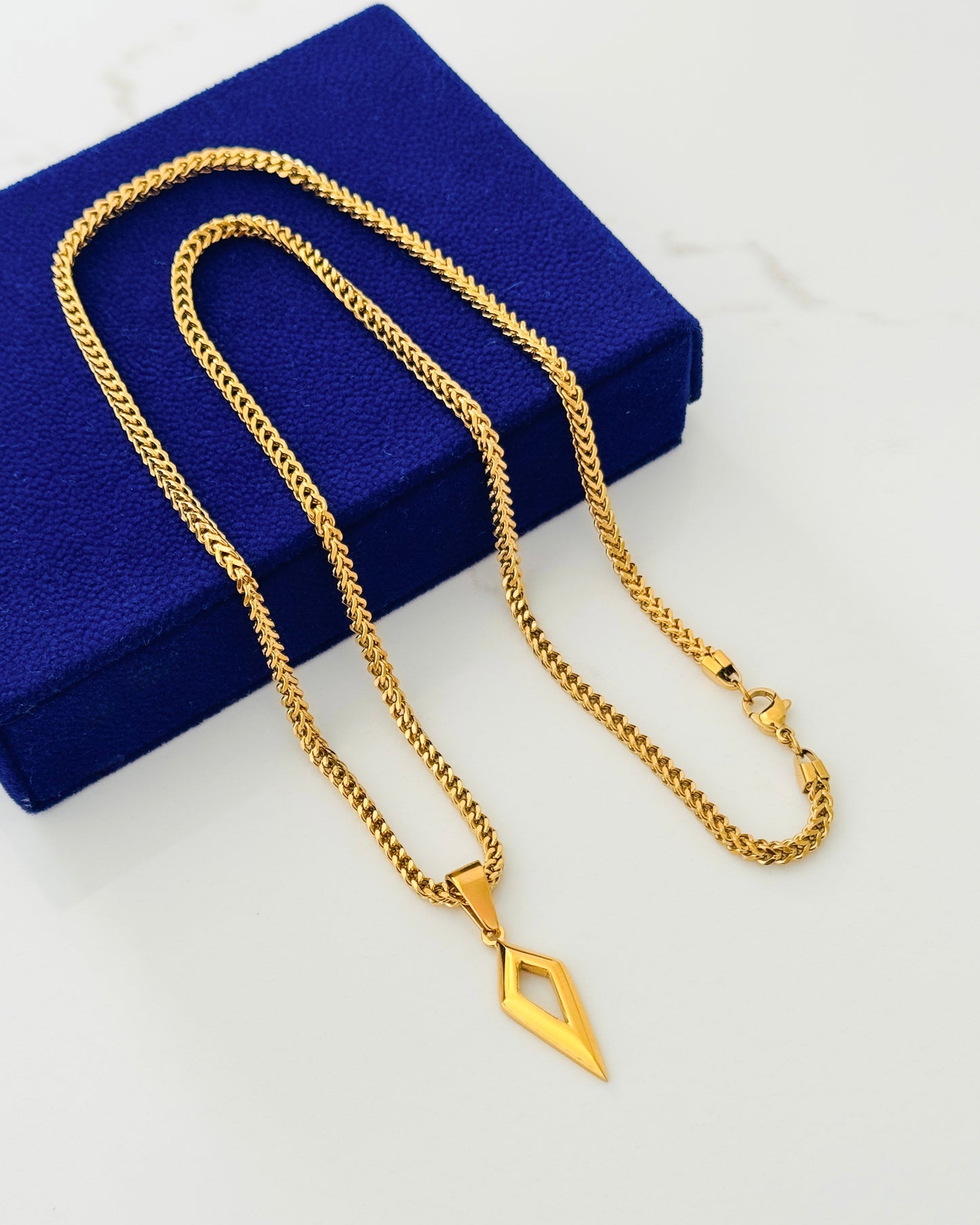 Glamon Vertex Gold Coated Pendant Necklace for Men – Premium 316L Stainless Steel Franco Chain | Waterproof | Gift for Boyfriend | 6 Months Warranty