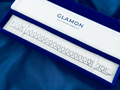 Glamon Monarch Link Bracelet – Luxury Silver Stainless Steel Bracelet for Men | Waterproof Premium Gift with 6-Month Warranty | Sri Lanka Exclusive