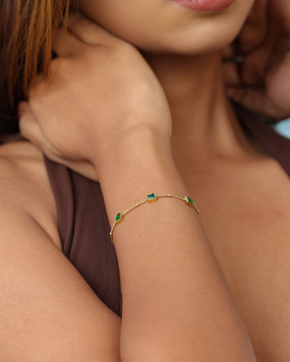 Glamon Green Zircon Bracelet – Gold Coated 316L Stainless Steel Bracelet for Girls | Waterproof & High Quality