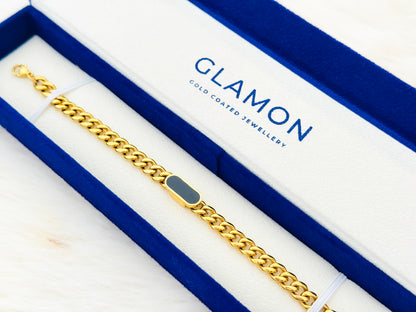 Glamon Midnight Luxe Gold Coated Bracelet for Men – 316L Stainless Steel Waterproof Curb Chain Bracelet | Luxury Gift for Boyfriend, Birthday & Anniversary Gift Sri Lanka