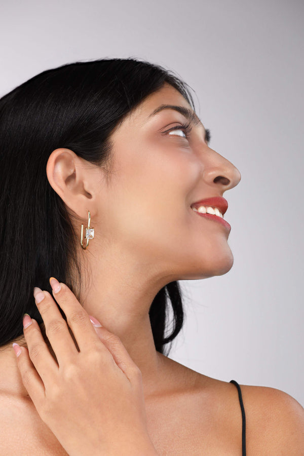 Glamon Crystal Loop Luxe Earrings – Gold Coated Hoop Earrings with Black & White Crystal for Women Sri Lanka