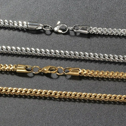 Diamond cut franco chain 3mm Thick Stainless Steel Necklace for men women Gold/Silver/Black chain
