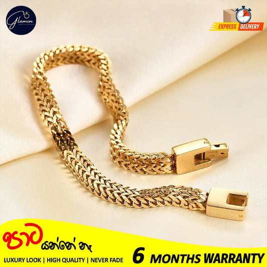 6mm Thick Double Franco Chain Gold Bracelet For Men High Quality Stainless Steel Diamond Cut Bali Foxtail Link Mens Bracelet Boys Gift Items Birthday