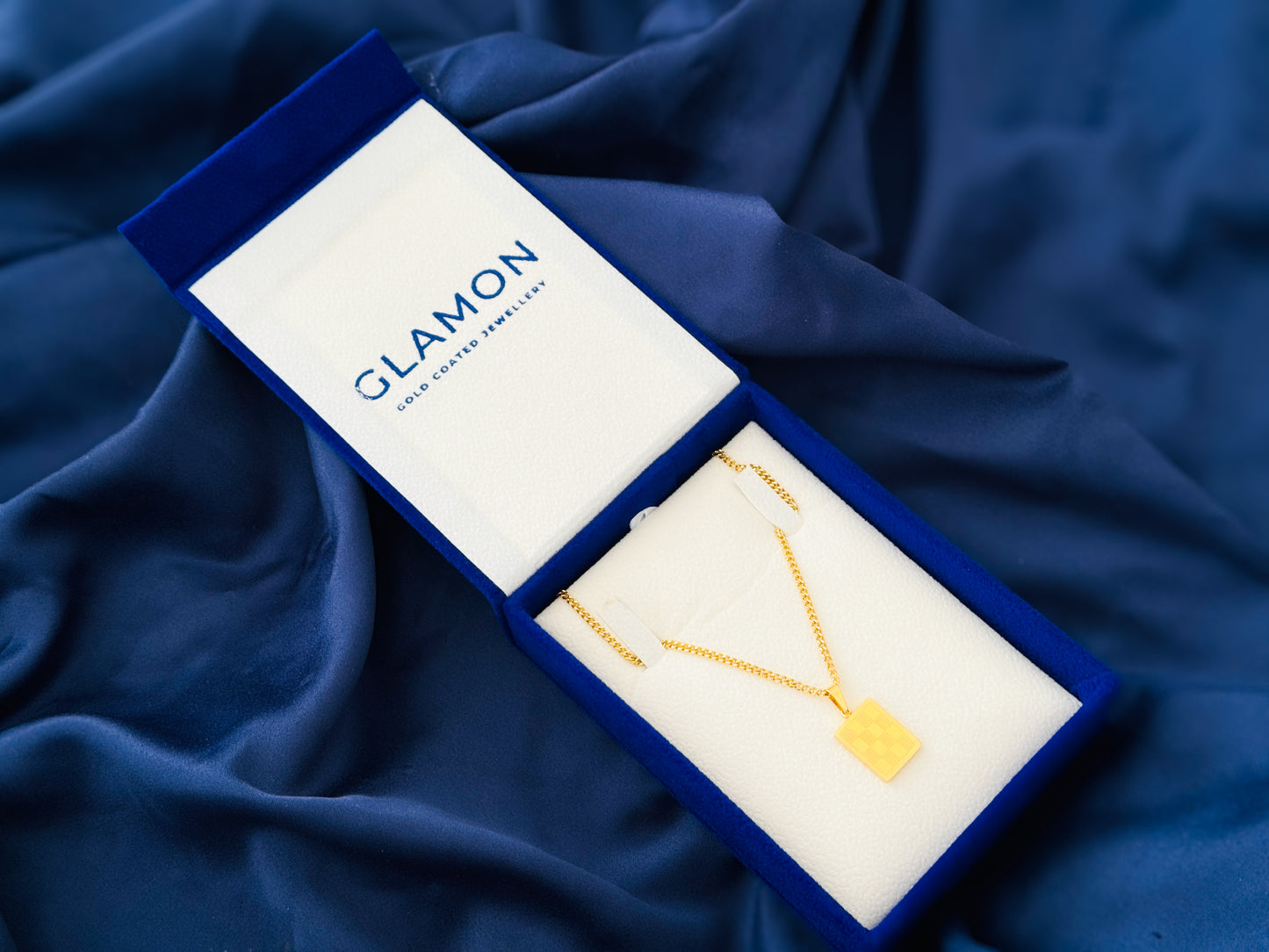 Glamon Checkered Pendant Necklace for Men – Gold Coated 316L Stainless Steel Chain | Waterproof 2mm Cuban Link | Premium Gift For men