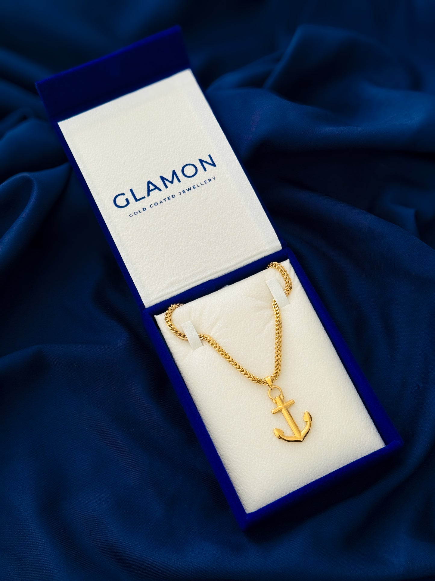 Glamon New Gold Coated Anchor Pendant with 3mm Franco Chain | 60cm Premium Men’s Necklace