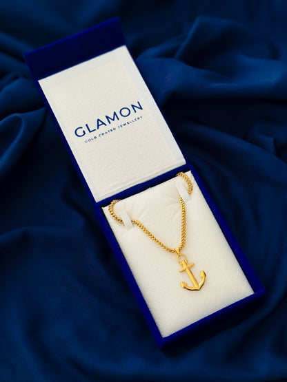 Glamon New Gold Coated Anchor Pendant with 3mm Franco Chain | 60cm Premium Men’s Necklace