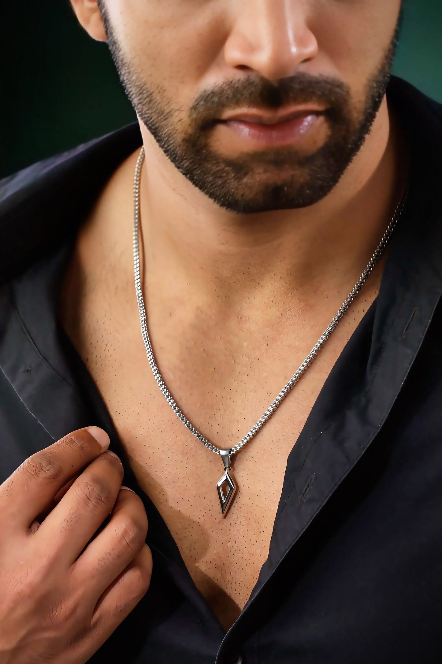 Glamon Vertex Silver Pendant Necklace with Franco Box Chain Waterproof 316L Stainless Steel Chain For Boys