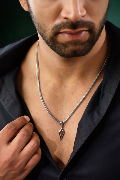 Glamon Vertex Silver Pendant Necklace with Franco Box Chain Waterproof 316L Stainless Steel Chain For Boys