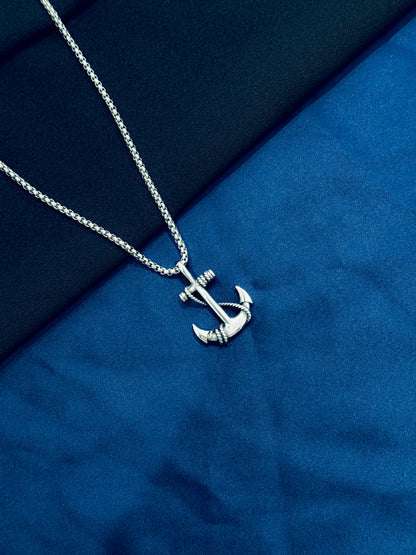 Glamon Anchor Pendant Necklace for Men – Silver Stainless Steel Chain | Luxury High-Quality Gift for Boyfriend