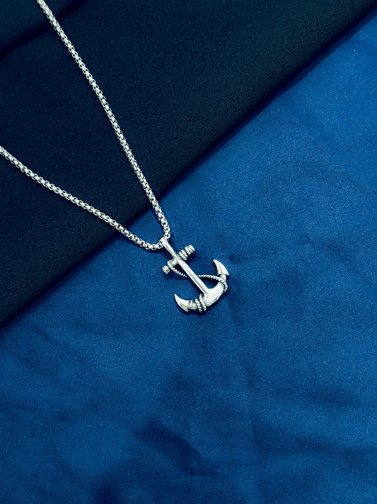 Glamon Anchor Pendant Necklace for Men – Silver Stainless Steel Chain | Luxury High-Quality Gift for Boyfriend