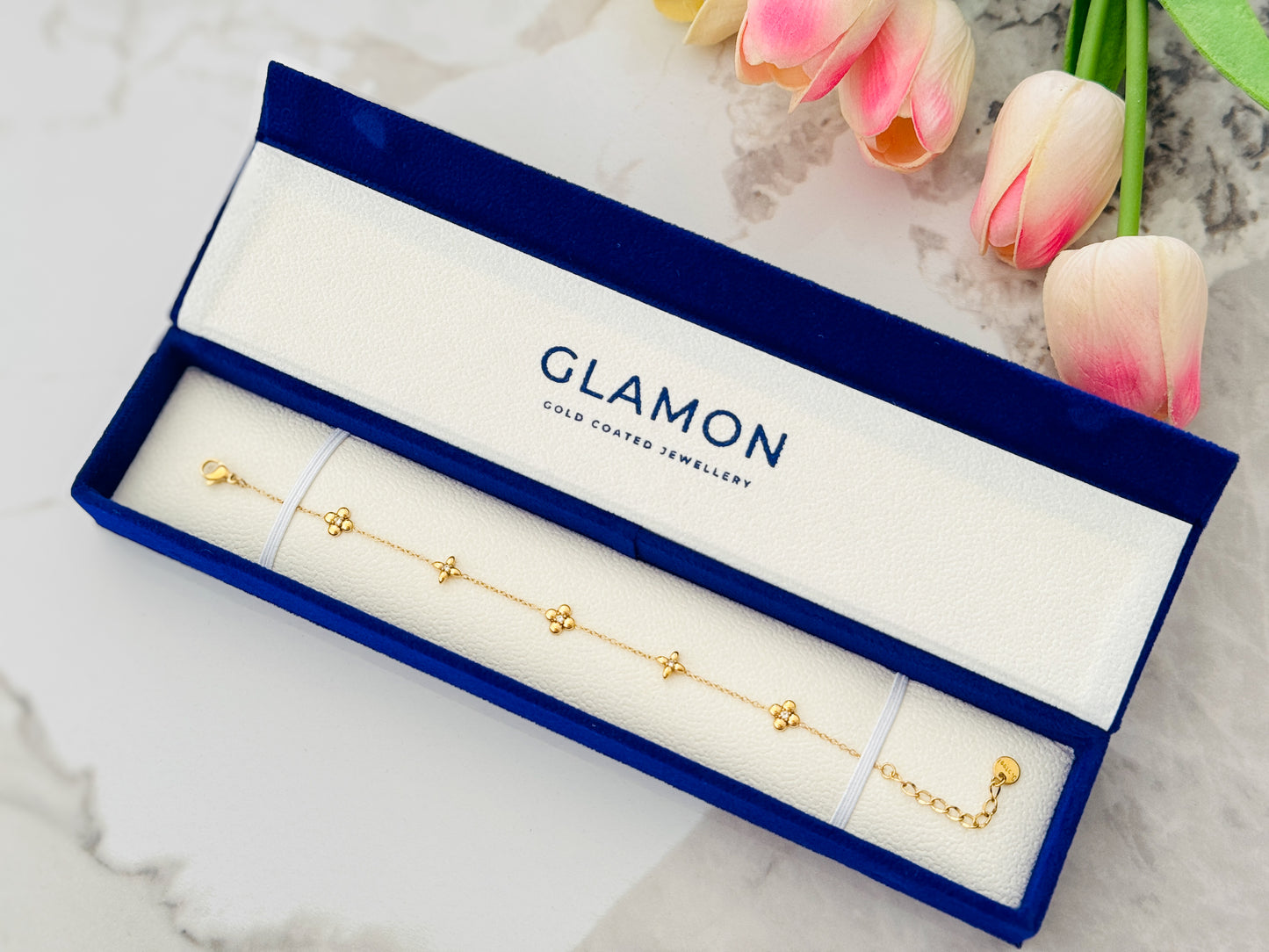 Glamon Soft Blossom Bracelet for Girls – Luxury Gold Coated Waterproof High End Bracelet Premium Gift for Her
