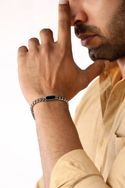 Glamon Midnight Luxe Men’s Silver Bracelet – 316L Stainless Steel Curb Chain Bracelet | Luxury Gift for Boyfriend