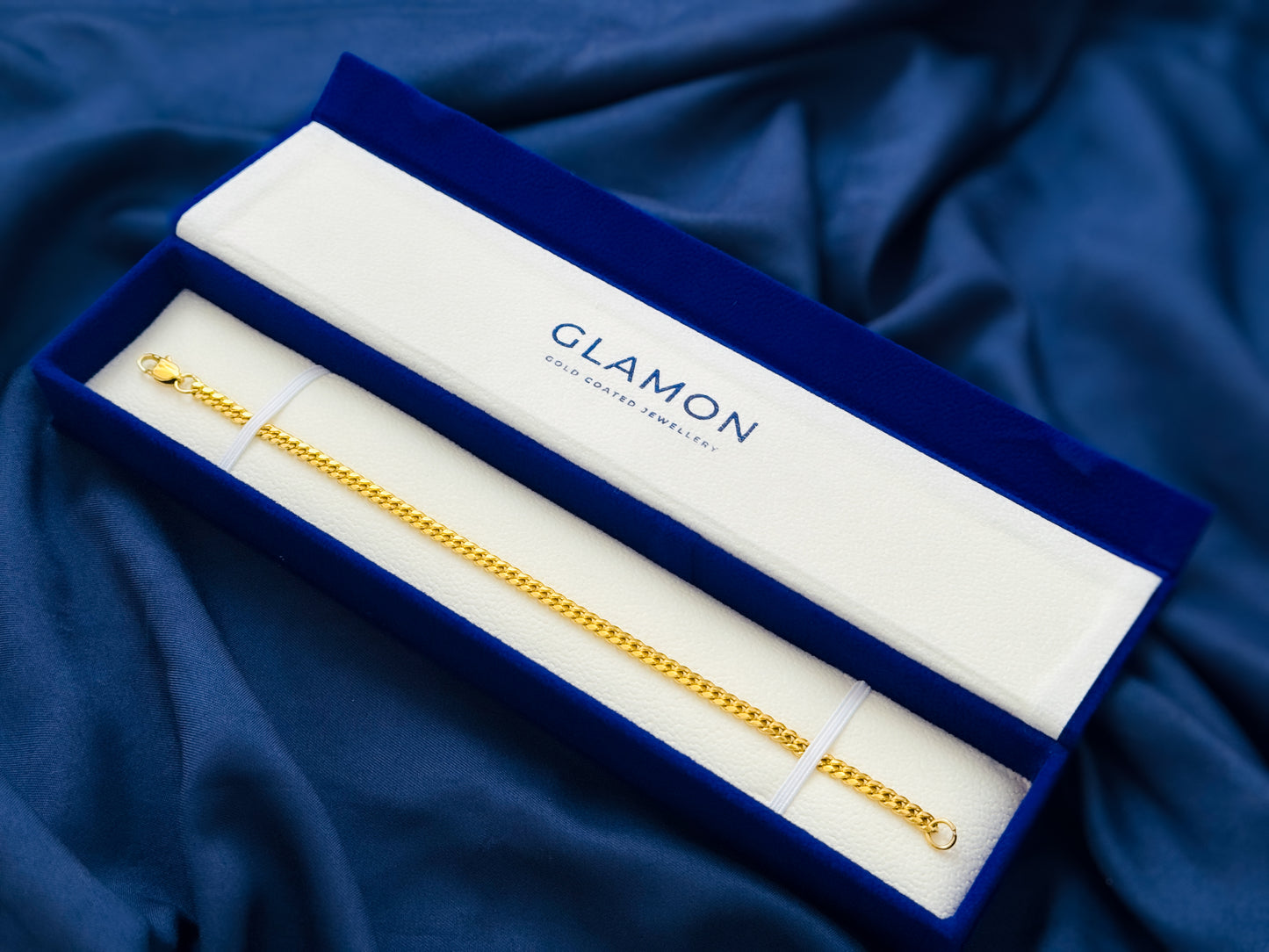 Glamon 4mm Gold Coated Cuban Link Chain Bracelet – Premium Men’s Jewelry