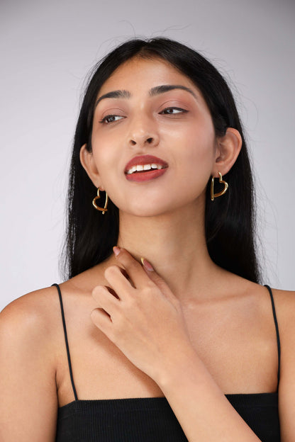Glamon Luxe Heart Loop Earrings – Gold Coated Heart Hoop Earrings for Women Sri Lanka