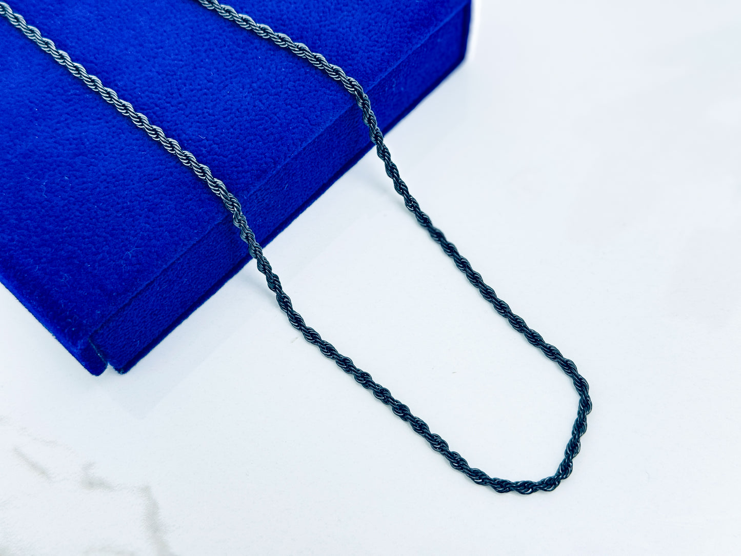 Glamon 3mm Black Rope Chain Necklace for Men – Premium 316L Stainless Steel Twisted Chain