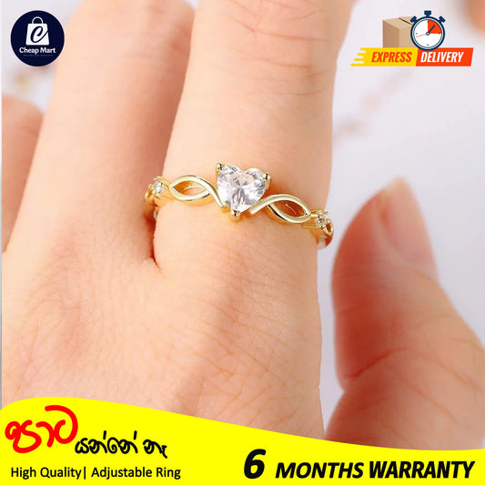 New Fashion Adjustable Cute Heart Zircon Diamond Gold Plated Ring For Girls Gift