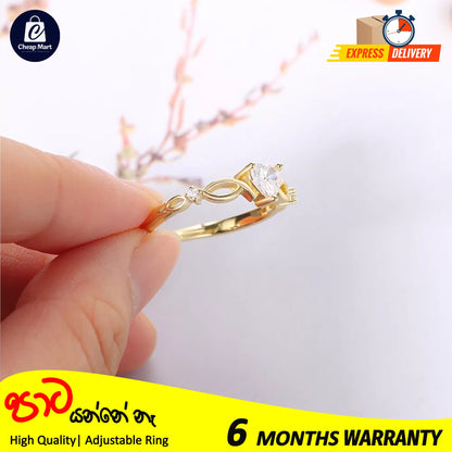 New Fashion Adjustable Cute Heart Zircon Diamond Gold Plated Ring For Girls Gift