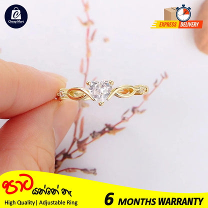 New Fashion Adjustable Cute Heart Zircon Diamond Gold Plated Ring For Girls Gift