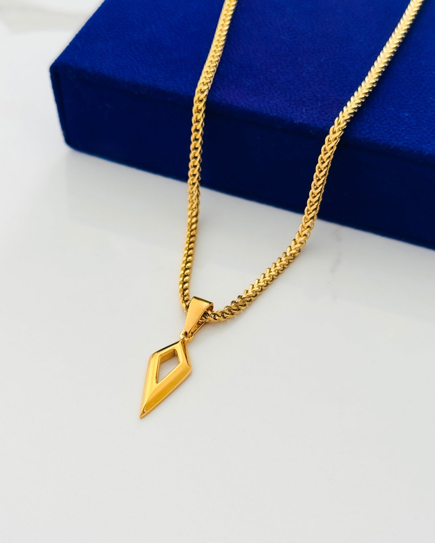 Glamon Vertex Gold Coated Pendant Necklace for Men – Premium 316L Stainless Steel Franco Chain | Waterproof | Gift for Boyfriend | 6 Months Warranty
