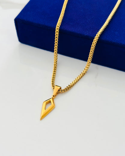 Glamon Vertex Gold Coated Pendant Necklace for Men – Premium 316L Stainless Steel Franco Chain | Waterproof | Gift for Boyfriend | 6 Months Warranty