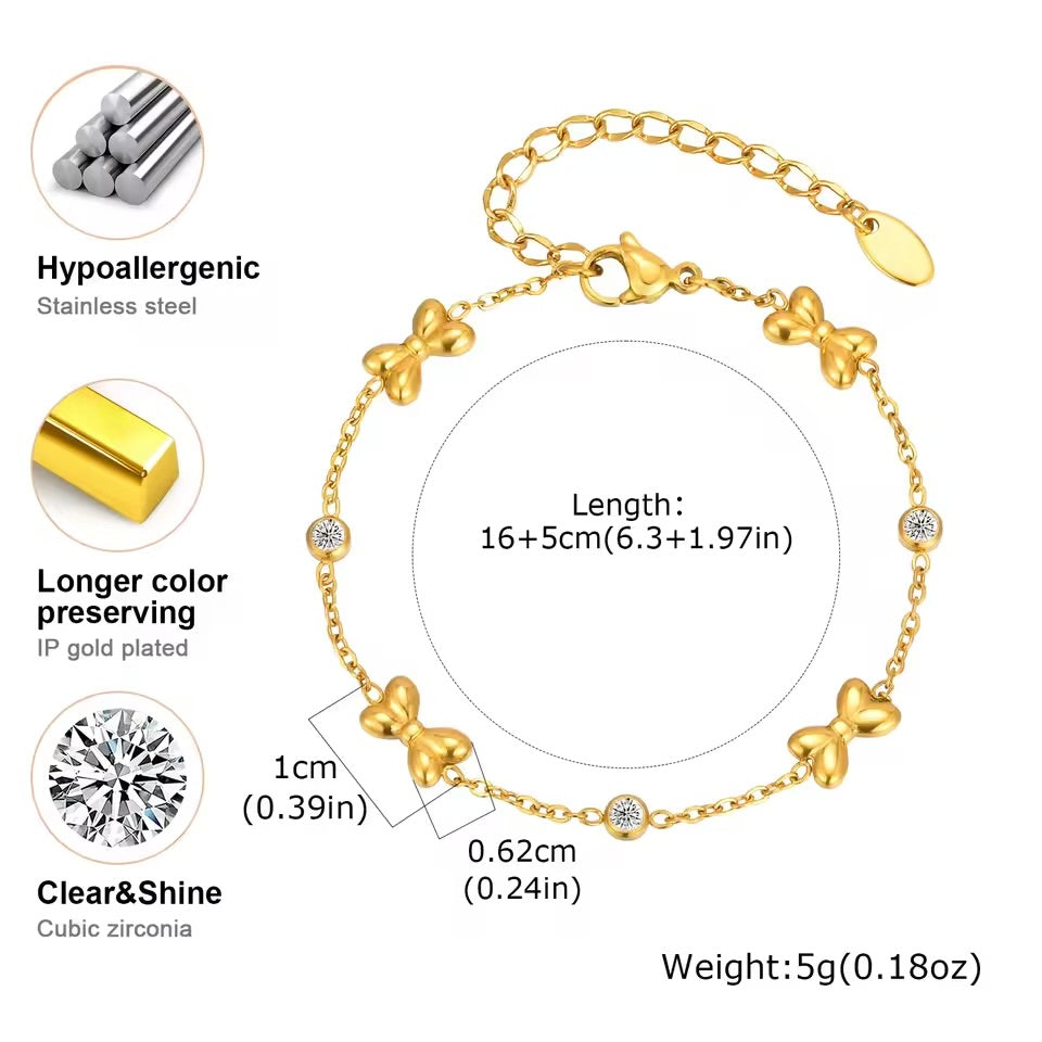 Bow Zircon Bracelet - Gold Coated High Quality Waterproof Bracelet For Girls
