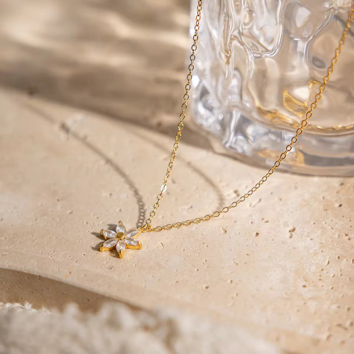 Golden Blossom Flower Necklace for Women | Gold Coated Waterproof Crystal Pendant Necklace