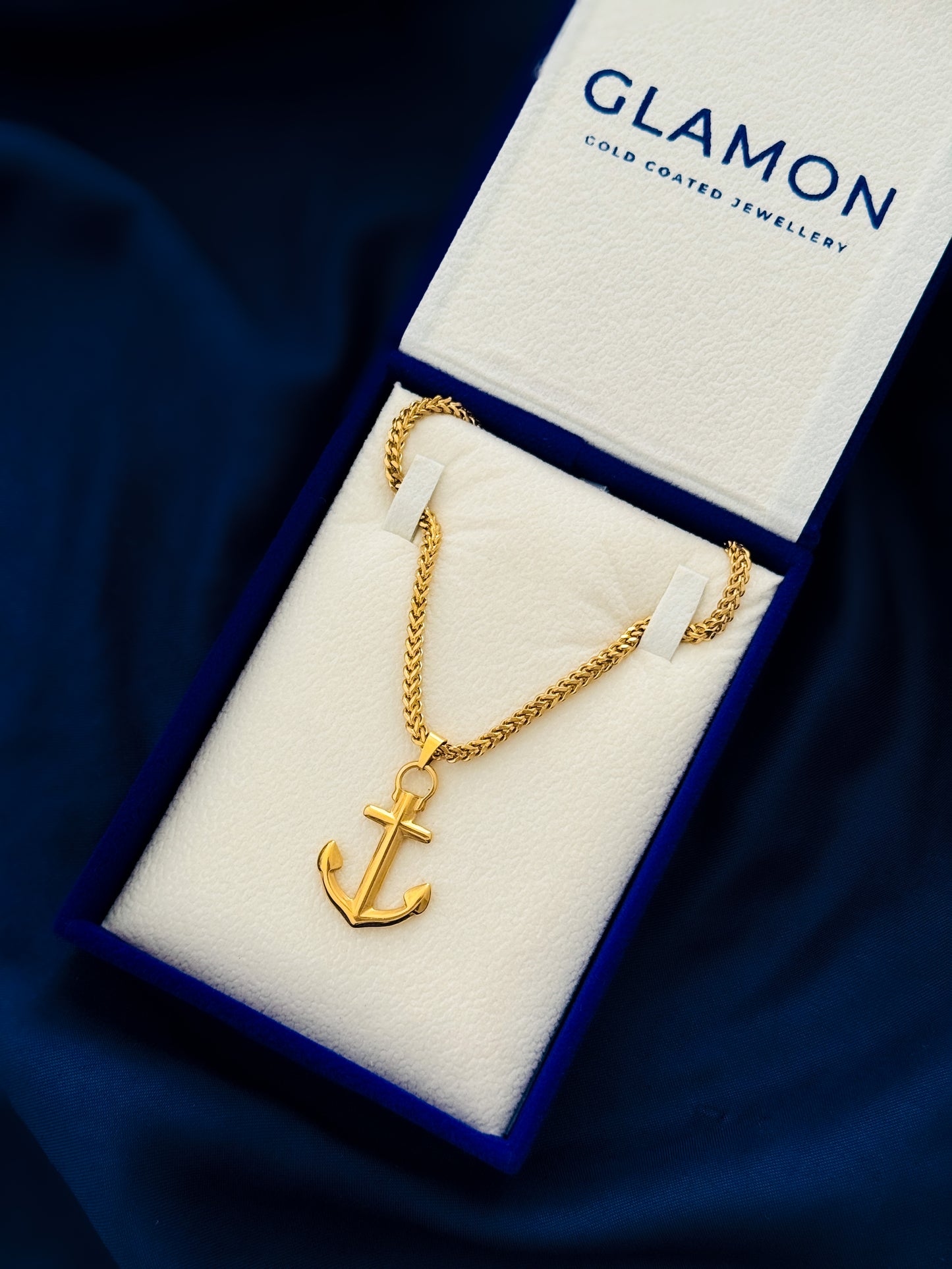 Glamon New Gold Coated Anchor Pendant with 3mm Franco Chain | 60cm Premium Men’s Necklace