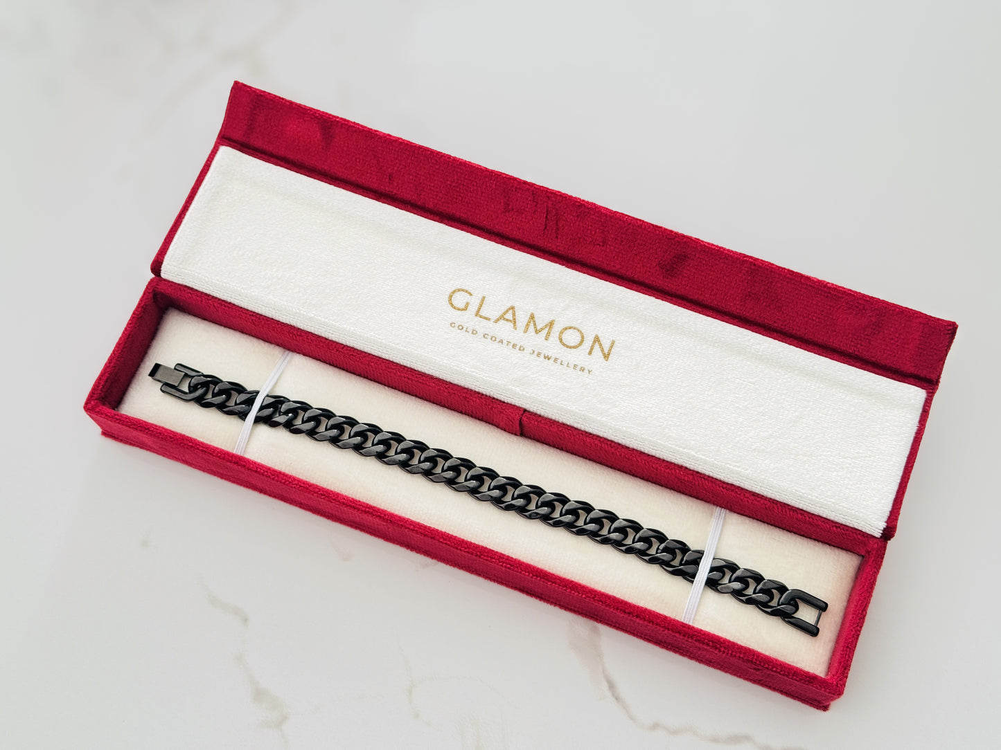 Glamon 8mm Black Cuban Link Bracelet for Men – Premium 316L Stainless Steel Waterproof Luxury Men’s Bracelet | Gift for Boyfriend